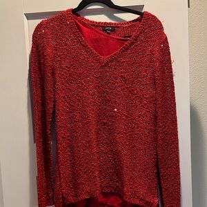 Apt. 9 Red Textured V-Neck Sweater with Layered Hem